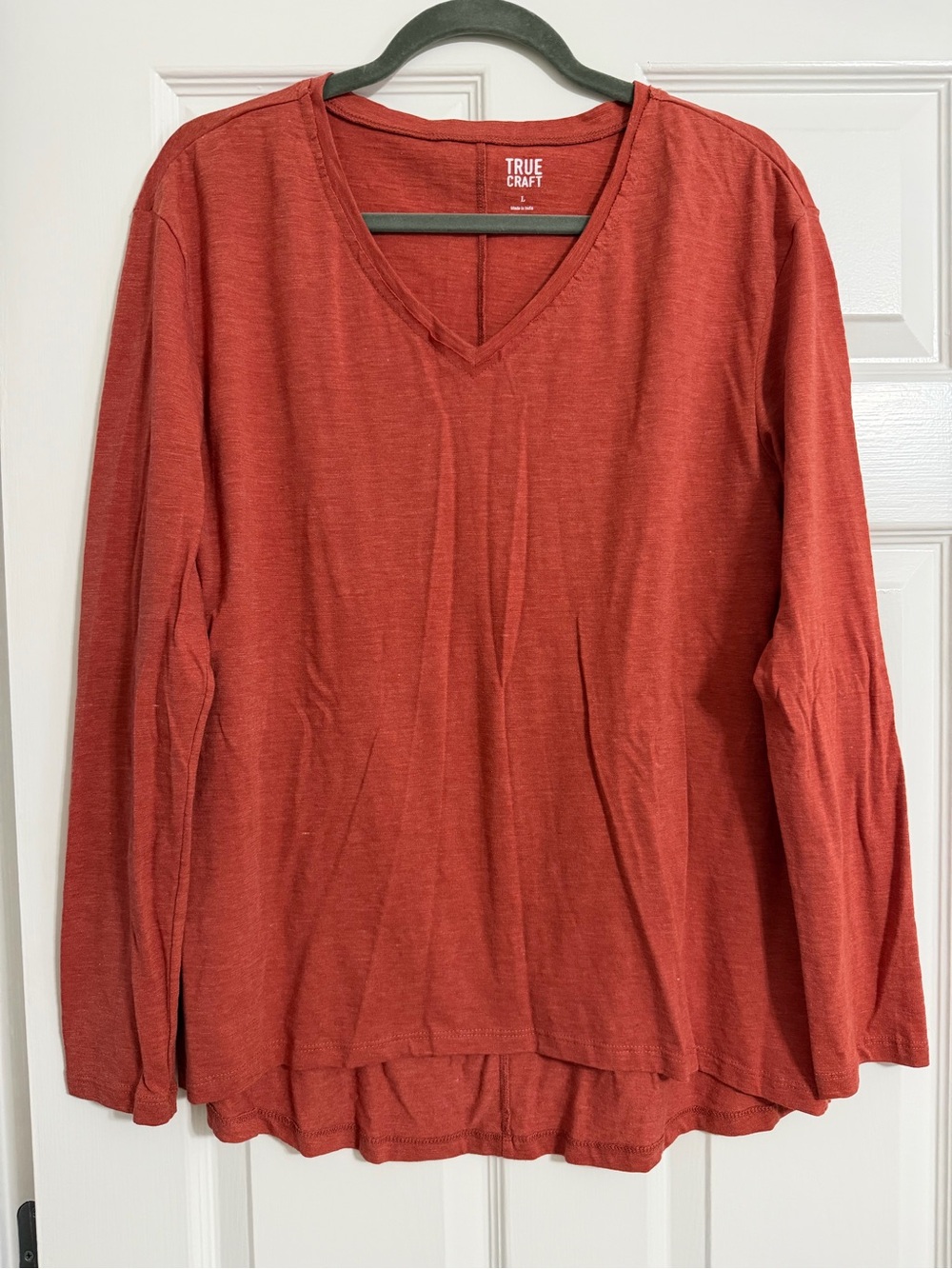 True Craft Rust Red V-Neck Long Sleeve Top